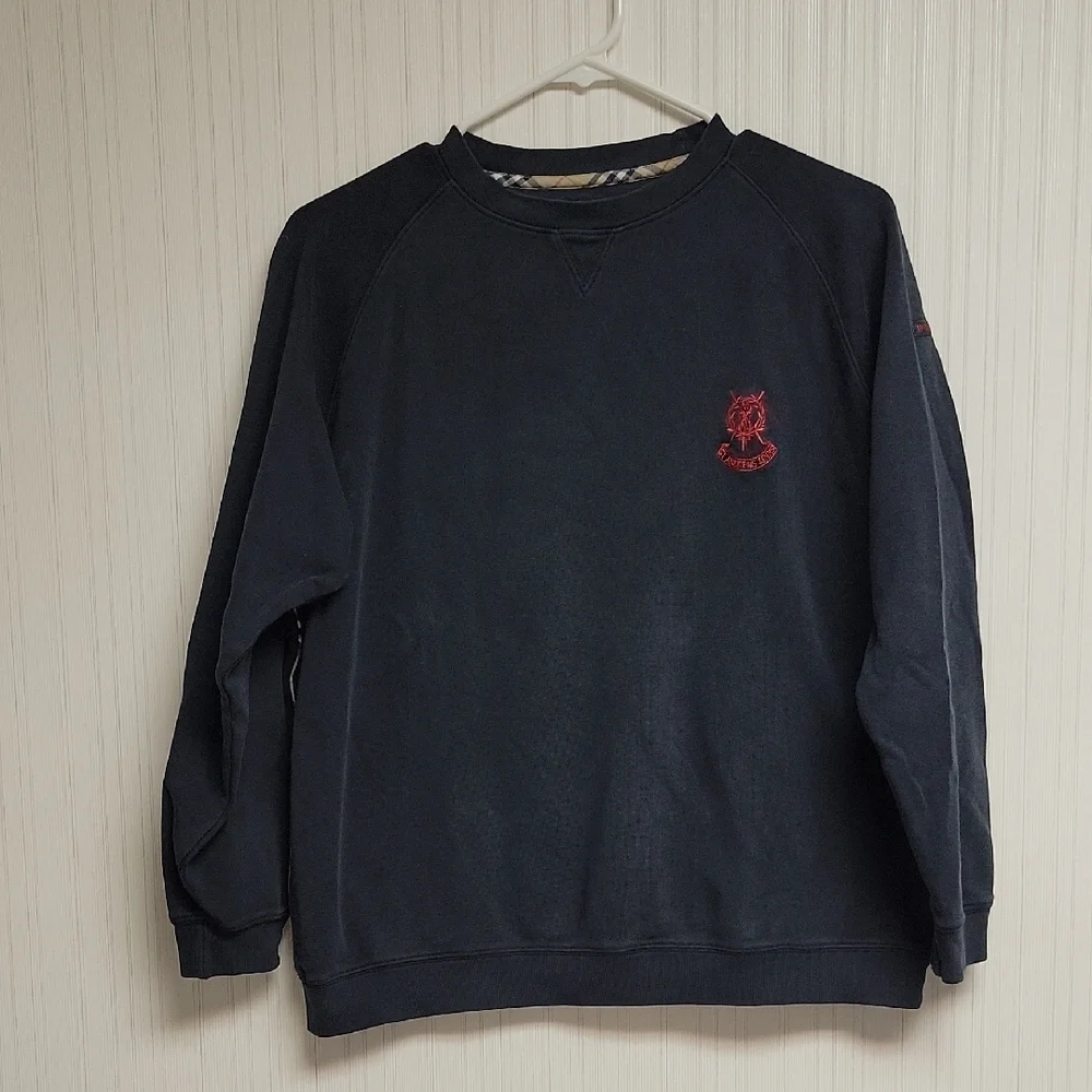 Burberry Golf Navy Crewneck Sweater with Red Logo, Men's Small preppy nova plaid